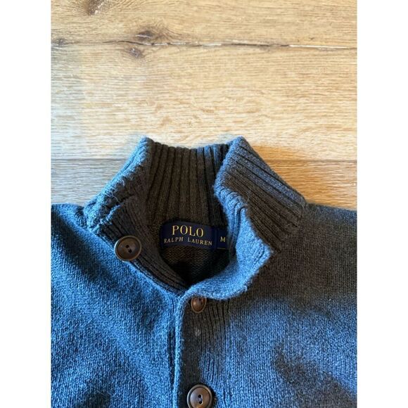 Polo Ralph Lauren Mens Gray Knit Pullover Mock Neck Sweatshirt Button Up Size M - Picture 3 of 3